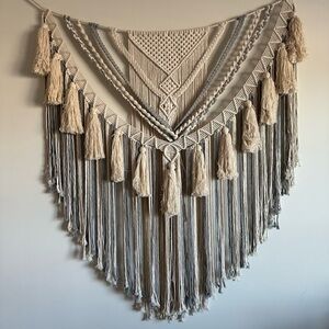 Macrame Woven Wall hanging large grey and cream